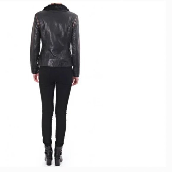Ted Baker Tirely Furrly Detachable Sleeve Black Leather Jacket vest size 1 nwot - Picture 5 of 15